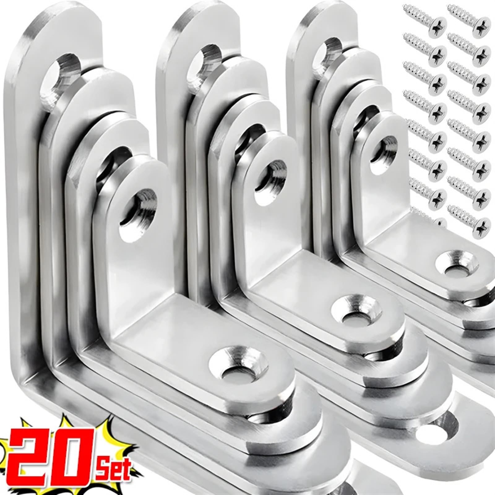 Staffa d'angolo in Acciaio Inox， Staffe di Collegamento ad Angolo retto for mobili, staffe di Fissaggio for Angoli, staffe di Supporto for mensole con Vite(20Pcs16x40mm)