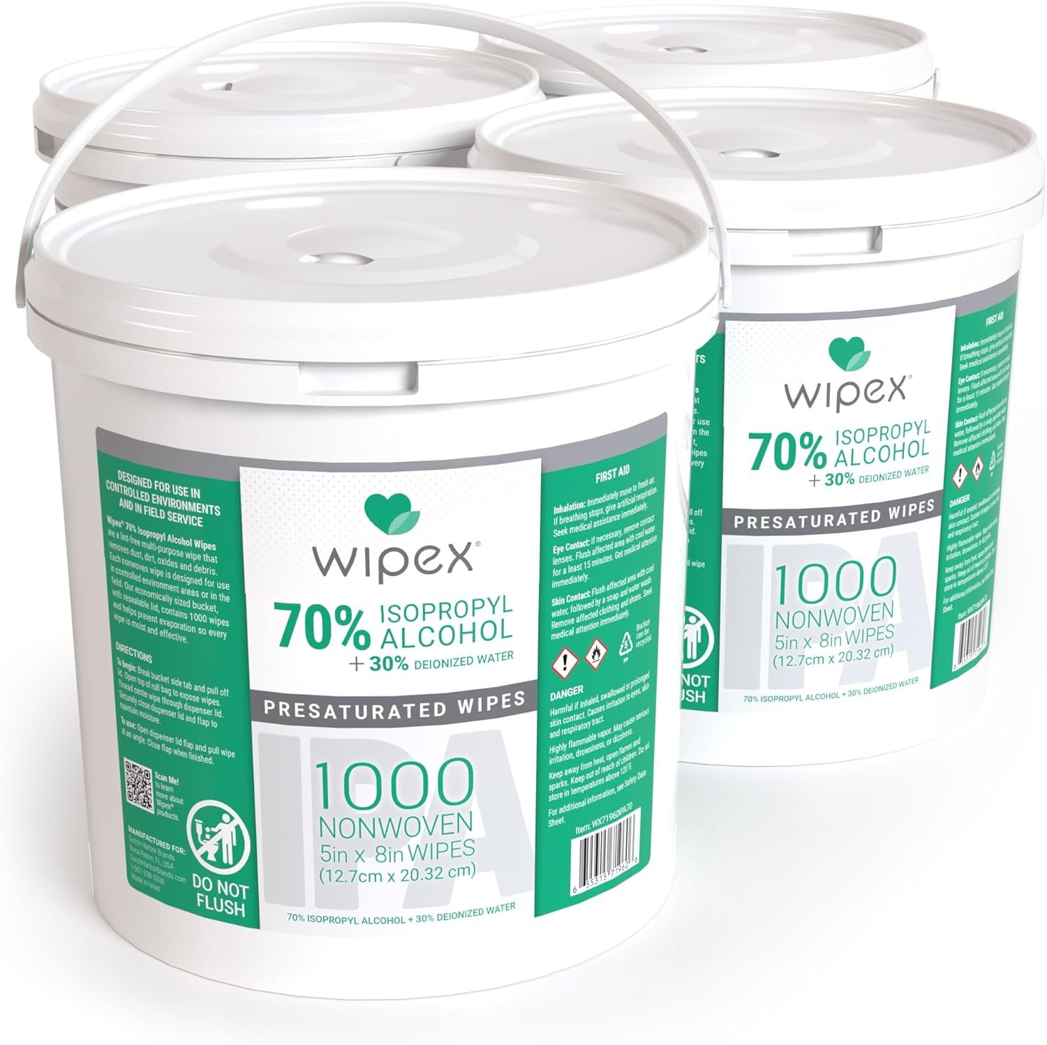 Wipex 70% Isopropyl Alcohol Wipes, Bulk 1000 Count - Ideal for Electronics, Household, Work & School Equipment Cleaning - Lint-Free SMS Cloth Safe for Tech Cleaning & Screens, (Pack of 4)