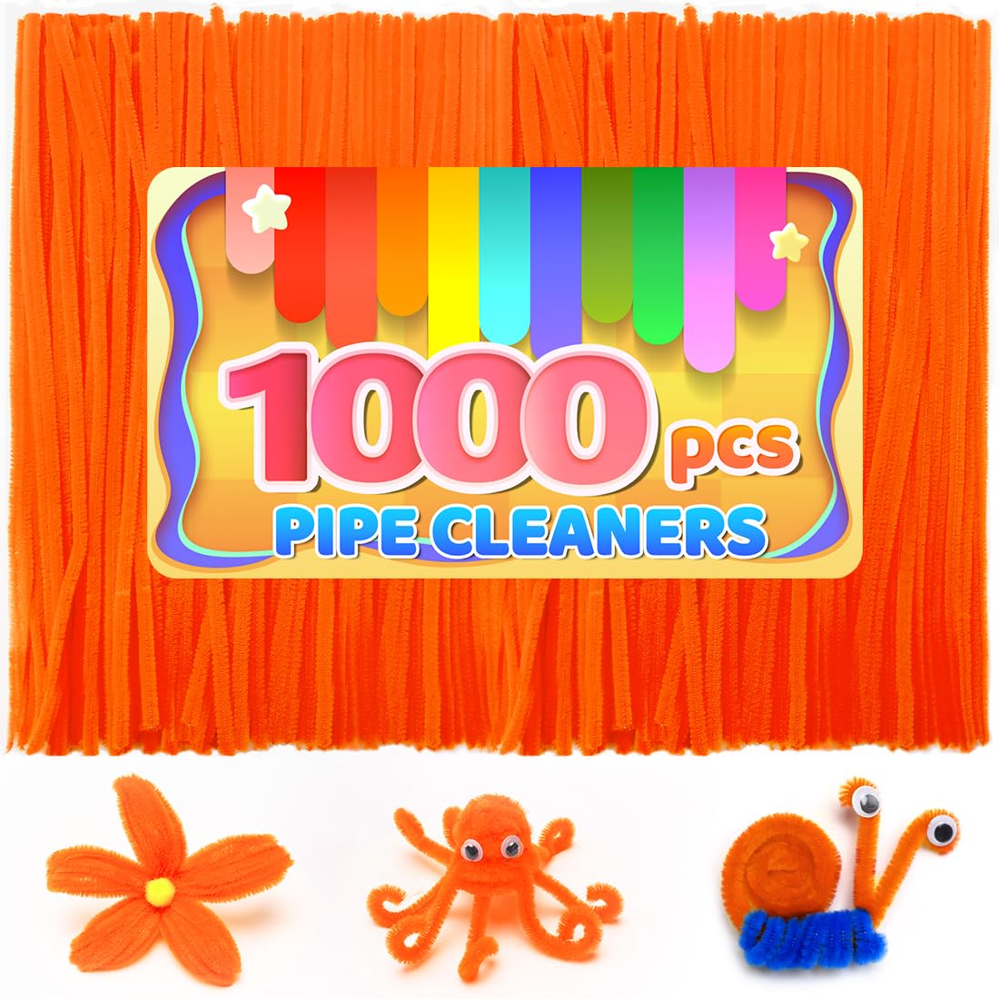 IOOLEEM 1000pcs Orange Pipe Cleaners Bulk for Crafts