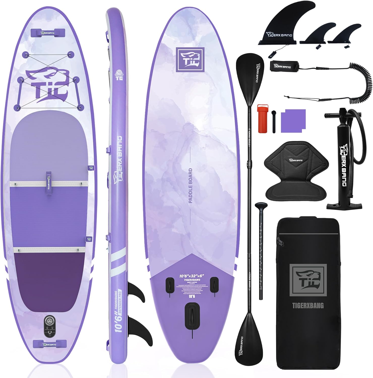 Defender Pro Inflatable Paddle Board 10'6" x 32" x 6", UV Purple Gradient SUP with Seat, Adjustable Paddle & Complete Accessories, Stable All-Around Design