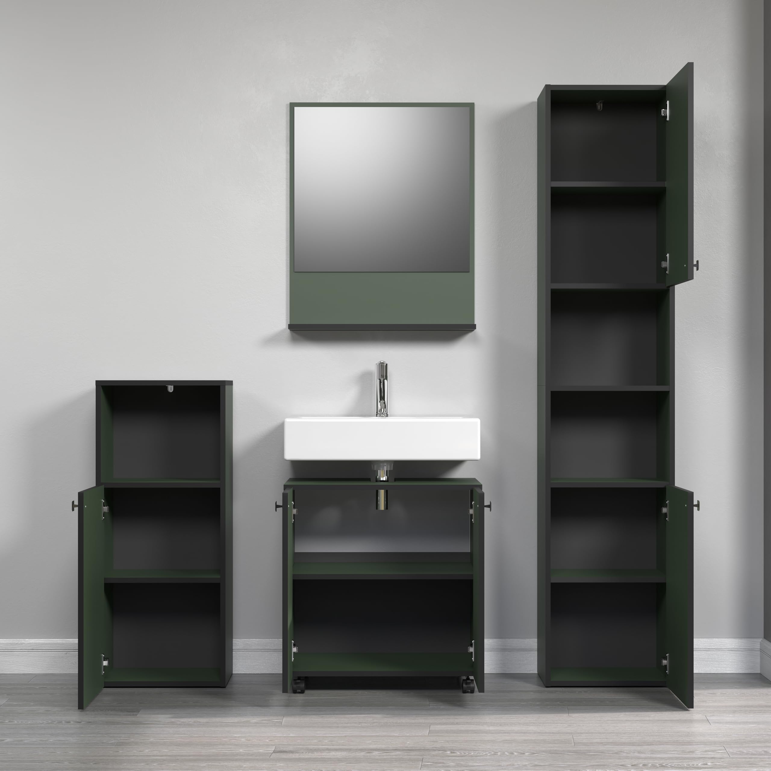 trendteam smart living - PureBliss – szafka pod umywalkę na kółkach – zielona – umywalka z półką wkładaną – (szer. x wys. x gł.) 60 x 64 x 42 cm – szafka łazienkowa o wyglądzie rowków – eleganckie