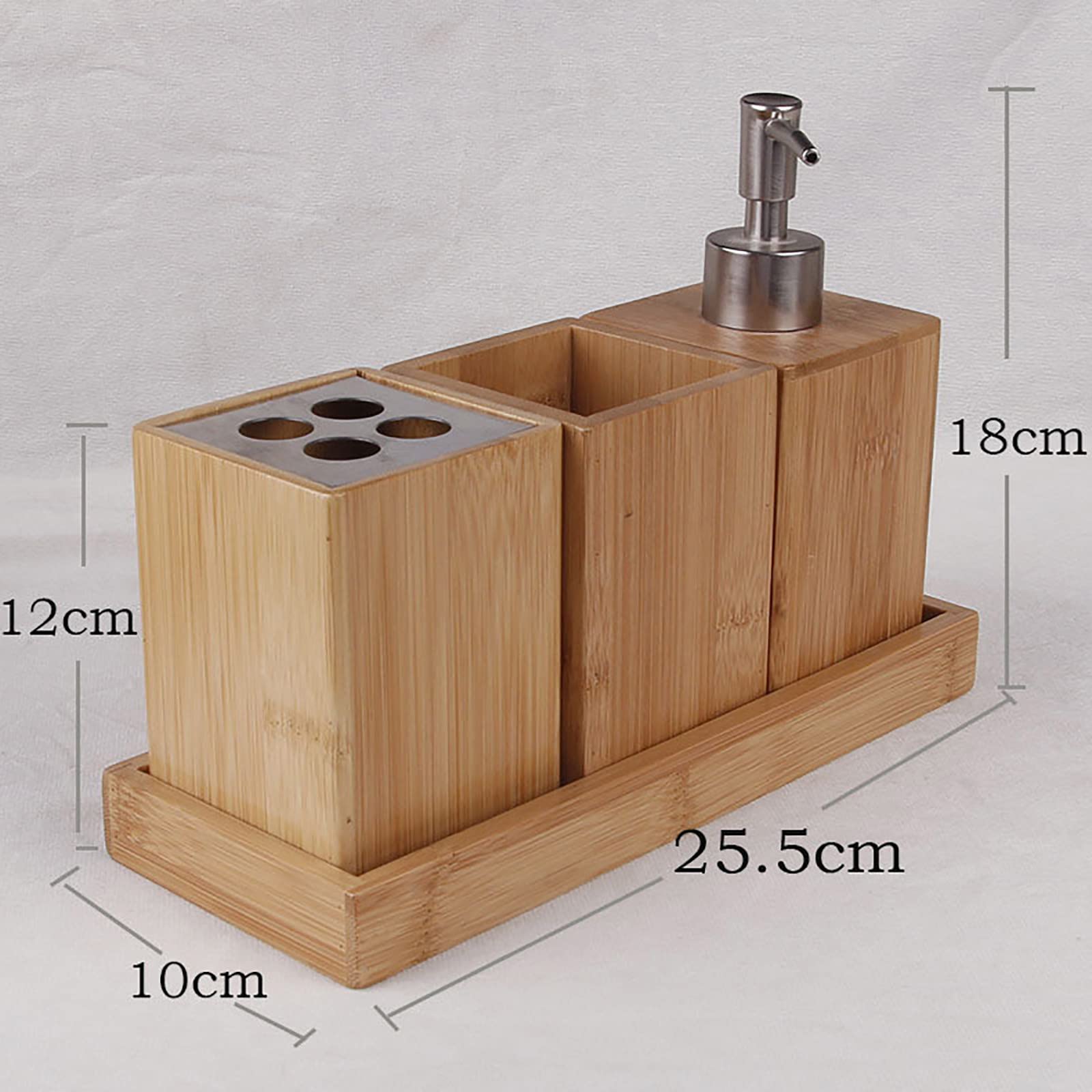 Juegos de Accesorios de Baño, Simple Madera Acesorios Cuartos de Baño 3 Piezas con Dispensador Jabon Baño Porta Cepillo de Dientes Bandeja, Multifuncional para Champú