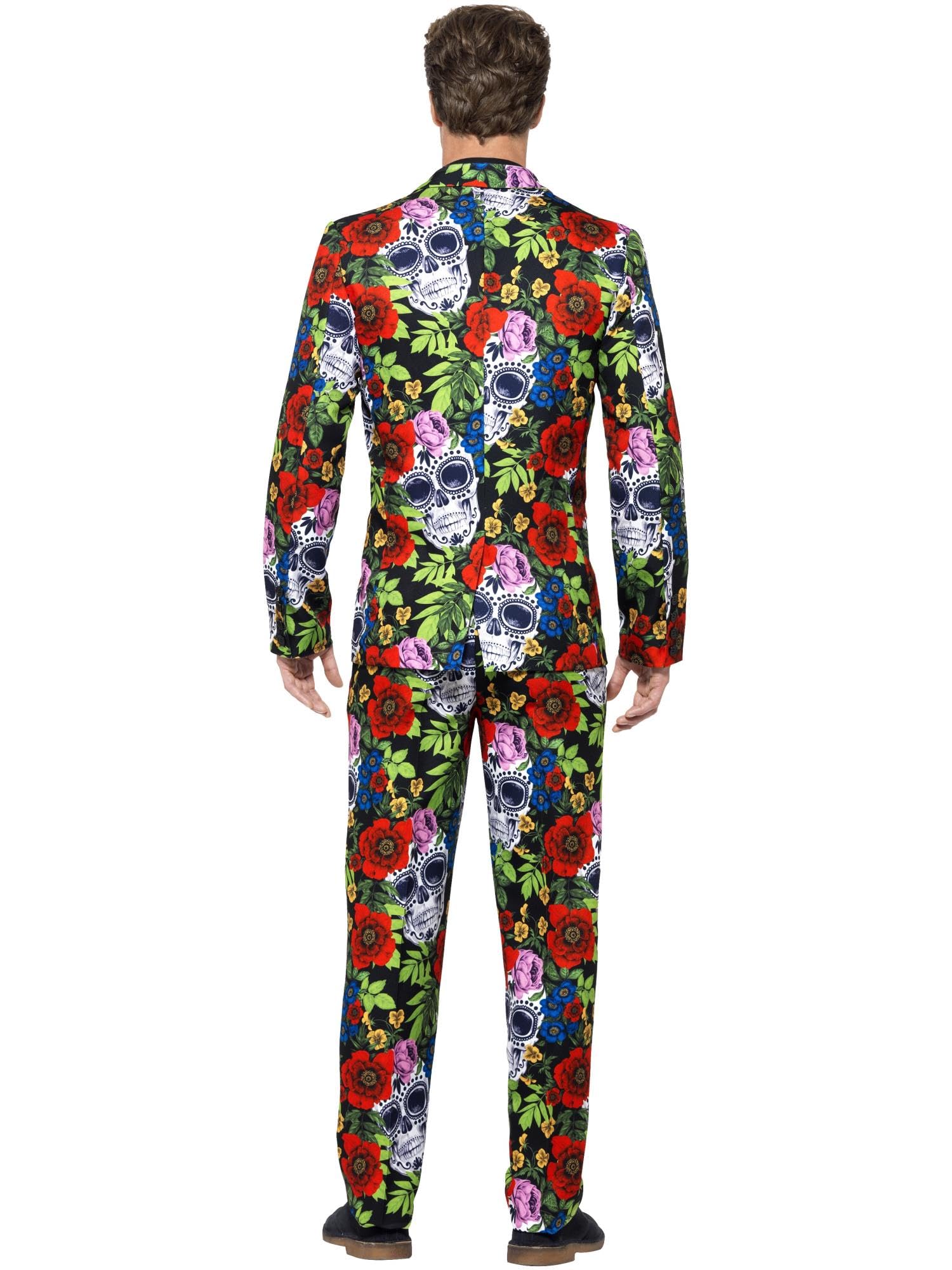 Smiffys Traje del Día de Muertos, Multicolor, con chaqueta, pantalón y corbata Halloween, Carnaval
