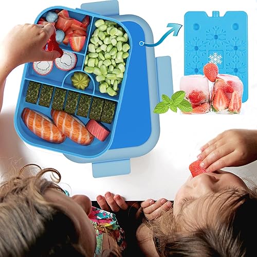 Miniatura 1 de Lonchera Bento para niños, contenedores de almuerzo, se mantiene fresco durante 4-5 horas con bolsa de hielo incluida5 compartimentosbolsa de