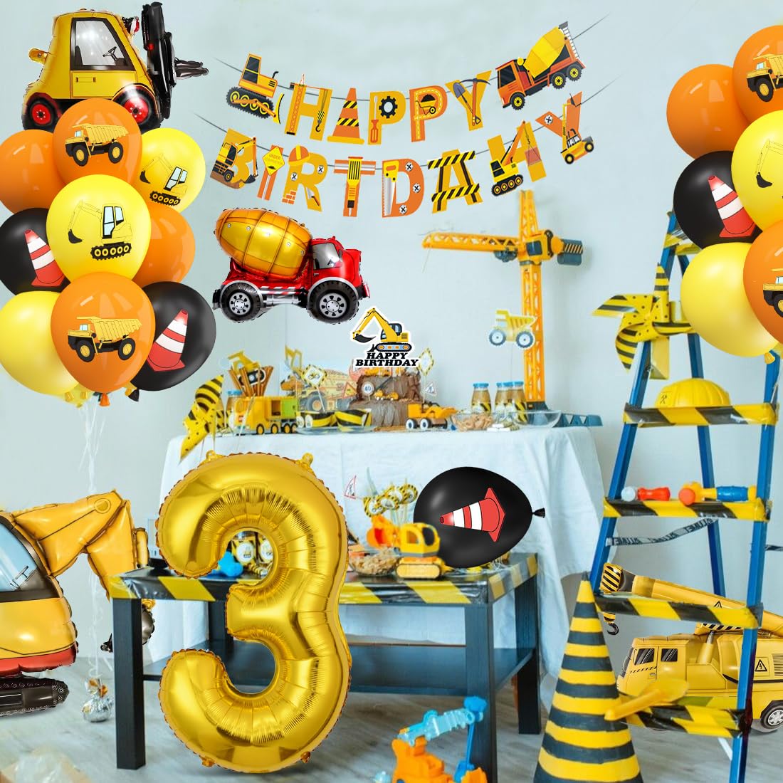 Decoration Anniversaire Chantier 3 Ans Ballons D'excavatrice