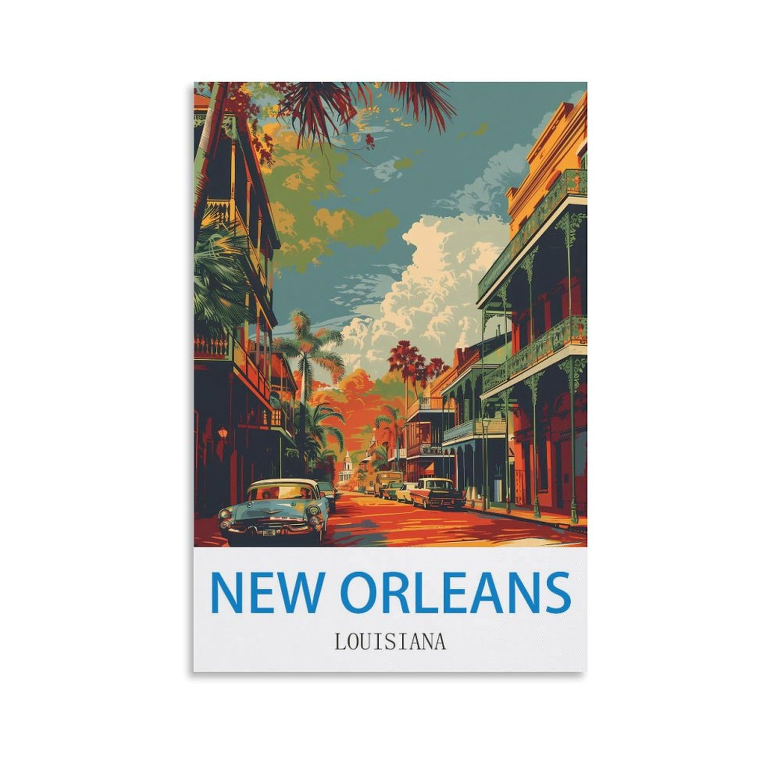 ZHILIJING New Orleans Louisiana Vintage Travel Poster 16x24inch(40x60cm) Decorative Painting Canvas Wall Posters And Art Picture Print Modern Family Bedroom Decor Posters