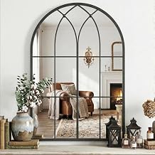 Arched Black Wall Mirror - 32"x24" Window Pane Mirror for Wall Decor with Modern Farmhouse Style, Metal Black Framed Wall Decorative Mirrors for Living Room, Dining Room, Hallway, Fireplace