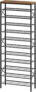 12 Tier Shoe Rack, Large Capacity Shoe Storage Organizer Holds 48 Pairs, Sturdy and Stable, for Entryway, Hallway, Closet, Dorm Room, Rustic Brown SS12BR