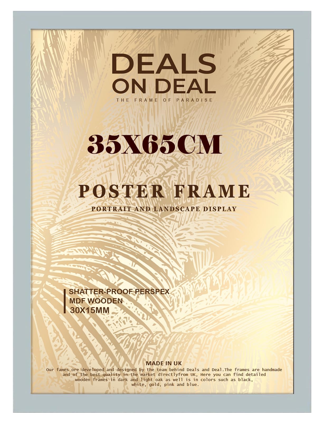 DEALS ON DEAL® Modern Large Poster Frame 35x65cm Mdf Wooden Picture Frames 65cm x 35cm for Jigsaw Puzzles/Shatter-Proof Front Vertical/Horizontal Mounting For Home & Office Décor-Grey