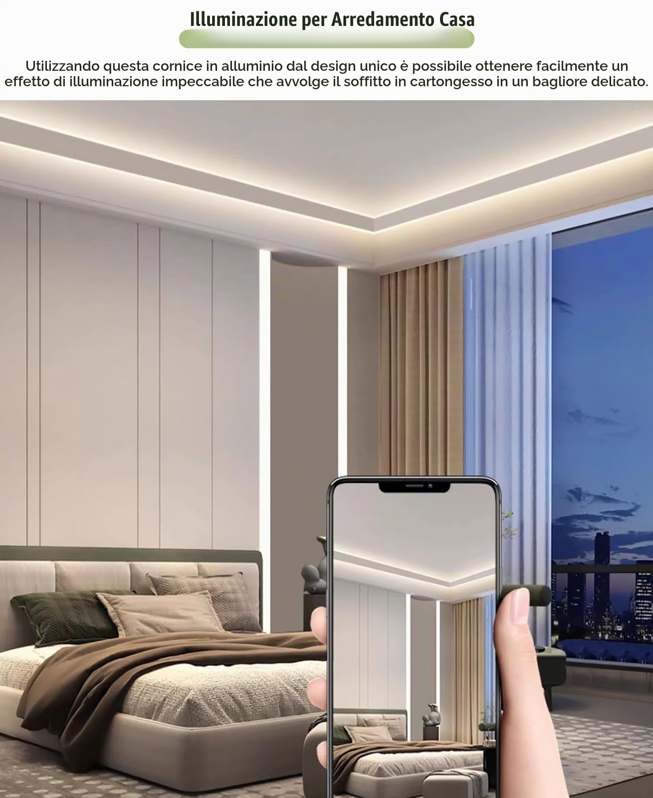 Profili per Strisce Led Illuminazione di Finitura per Cornice a Soffitto con Terminali, Illuminazione a Battiscopa, Diffusore di Luce a LED, Canale Wallwasher, Scanalatura in Alluminio per Cornice a L