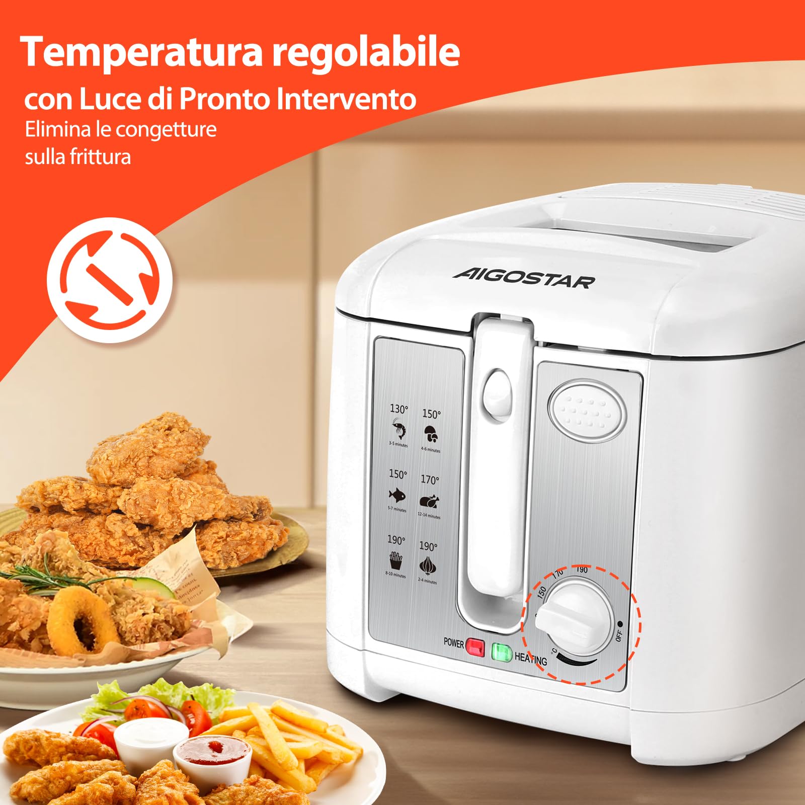 Aigostar Indra 30HEX - Friggitrice 1650Watts, Capacità 2,5Litri con finestra, Controllo di temperatura, Indicatori Luminasi. BPA assente
