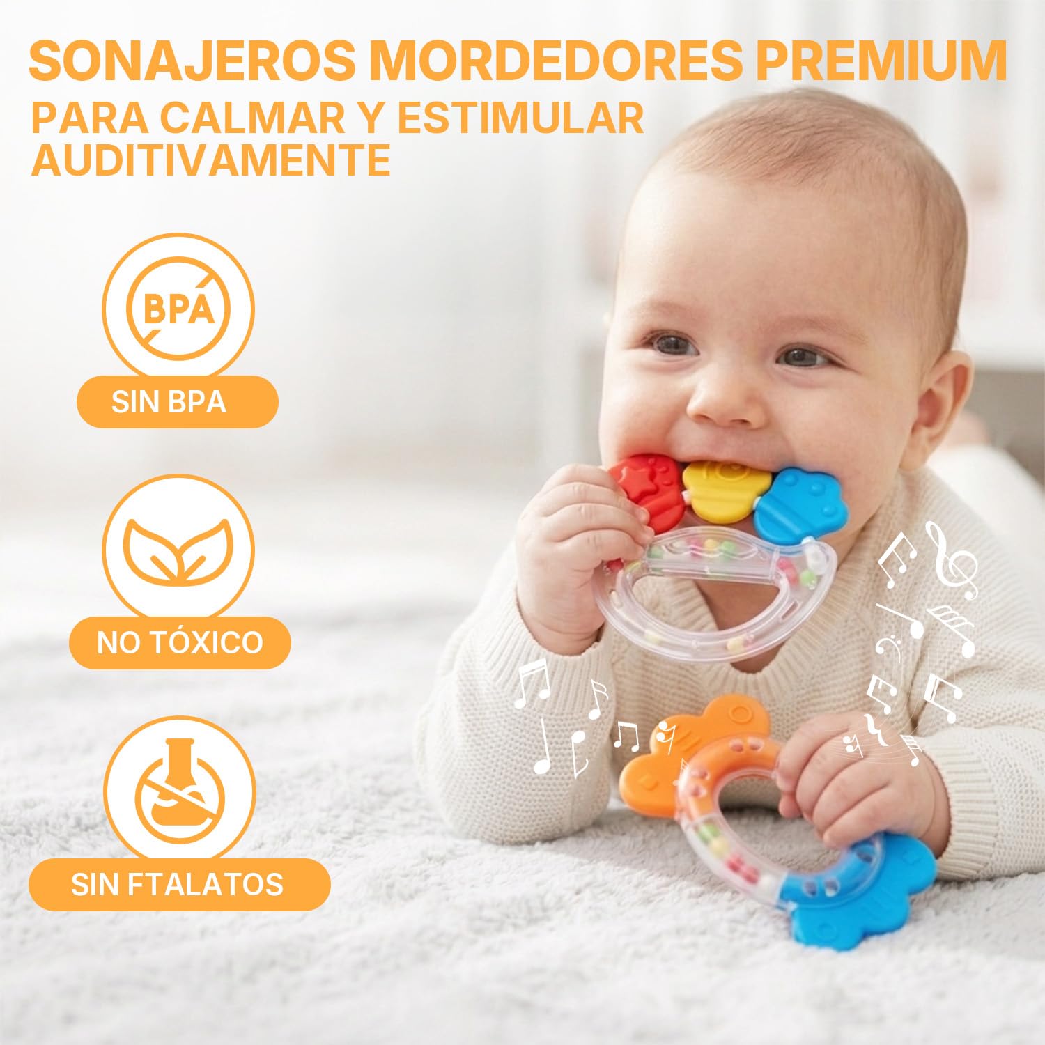 JoyCat Juguetes Bebés 0 3 6 Meses, 6 en 1 Juguetes Sensorial con Tarjetas Blanco y Negro, Libro de Tela, Sonajeros, Mordedor, Tummy Time Estimulacion Bebe 0-6 Meses Regalo Bebe Recien Nacido Niño