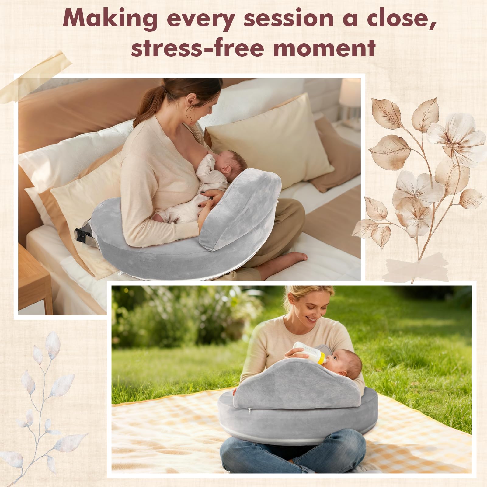 YGJT Cuscino per allattamento al seno, cuscino in memory foam con fodera rimovibile e cinturino regolabile in vita, essenziale per neonati, regalo per neonati