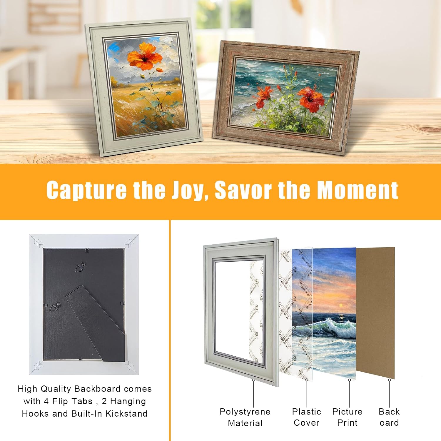 LUCKYLIFE 5x7 Picture Frame Set of 8, Rustic Farmhouse Picture Frames for Table or Wall Hanging