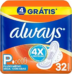 Always Seca, Absorvente com Abas, Tamanho P, 32 Unidades