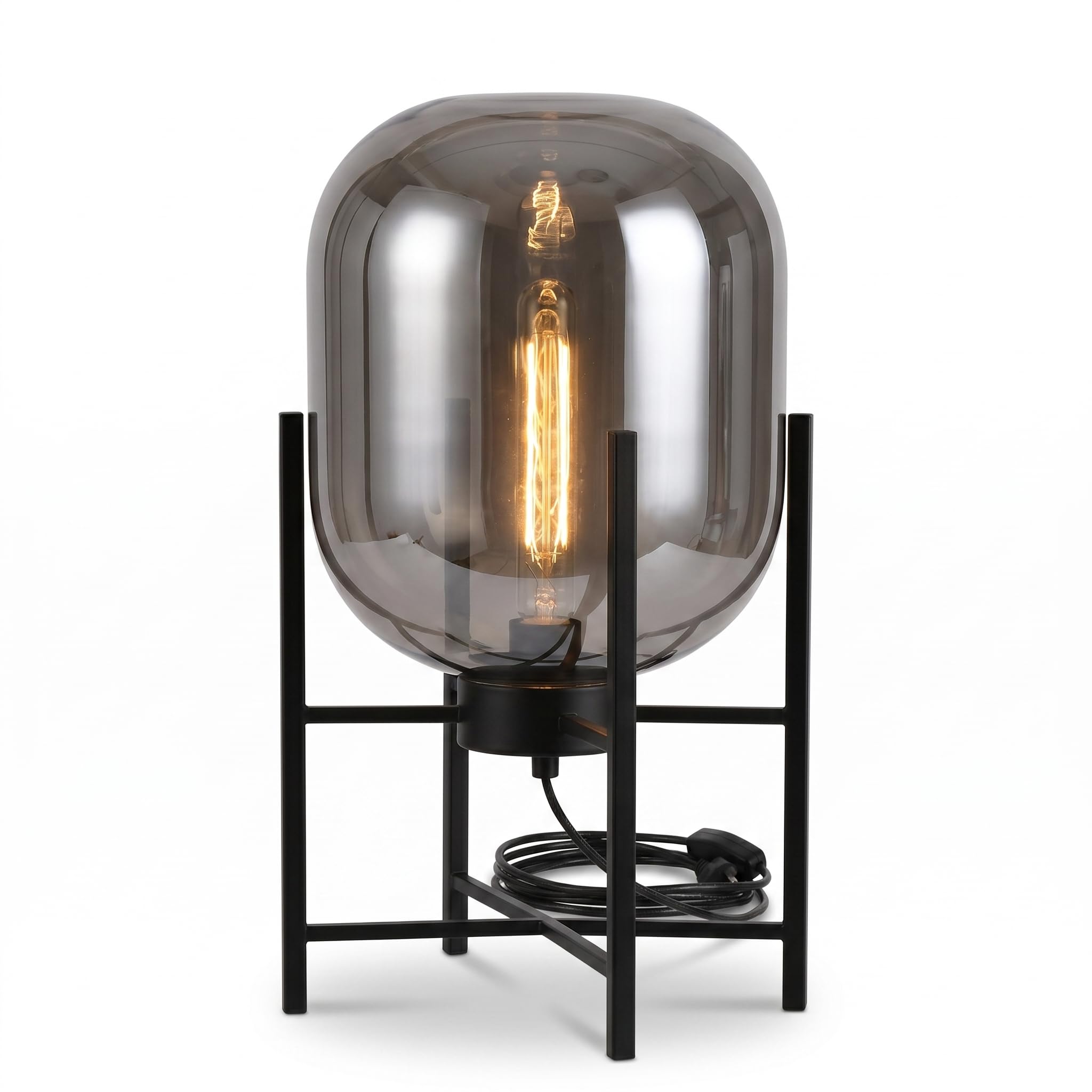 BARCELONA LED Lampada da Tavolo o da Terra SMALL CRAFTY E27 Vetro Grigio Fumé Alluminio Nero Opaco Illuminazione d’Ambiente Decorativa Design Moderno per Soggiorno Camera da Letto Studio Hotel