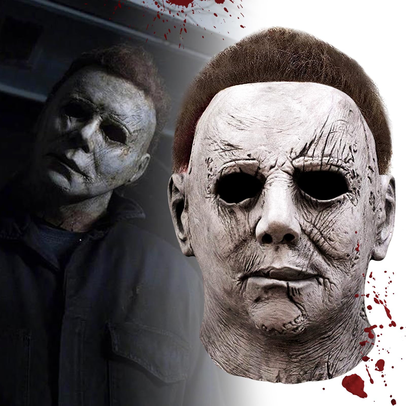 DUOLAM Halloween Máscara Michael Myers: Carnaval Cubierta facial para Cicatriz de látex de horror accesorios de decoración Killers Mascarilla Scary Creepy Horror Máscara Halloween para Adultos