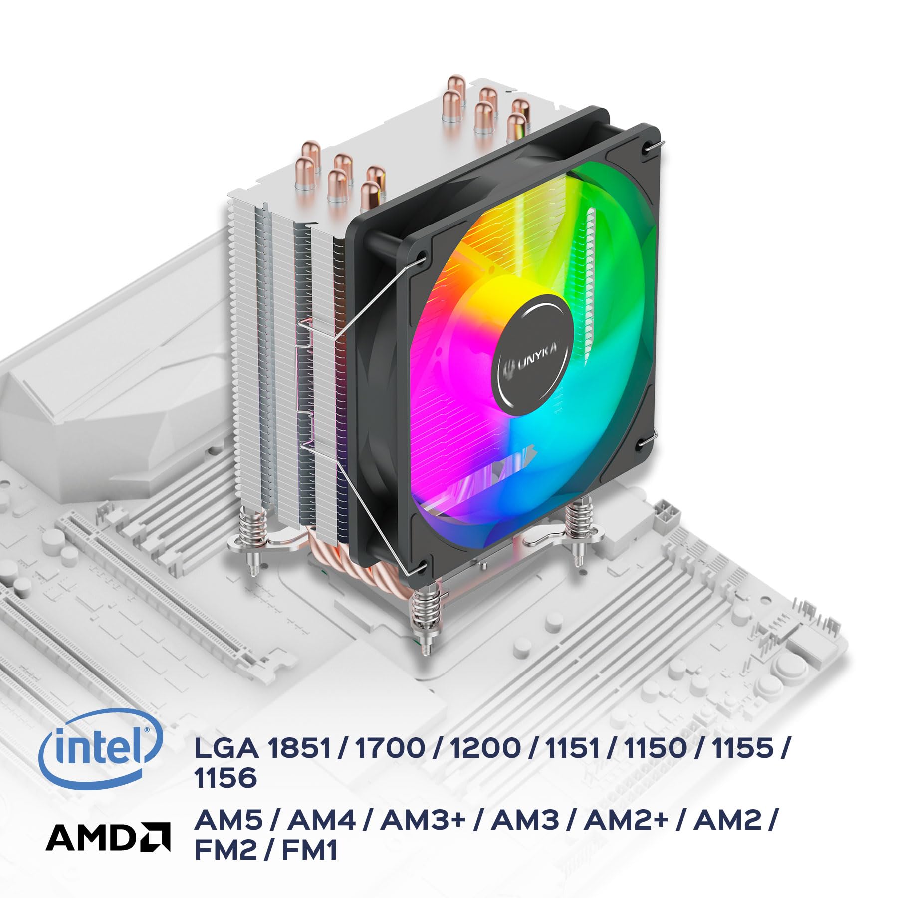 UNYKAch Disipador CPU UNYCOOL H60 ARGB | Compacto, 4 Headpipes, 9 Aspas, Ventilador PWM Silencioso, Multisocket AMD e Intel