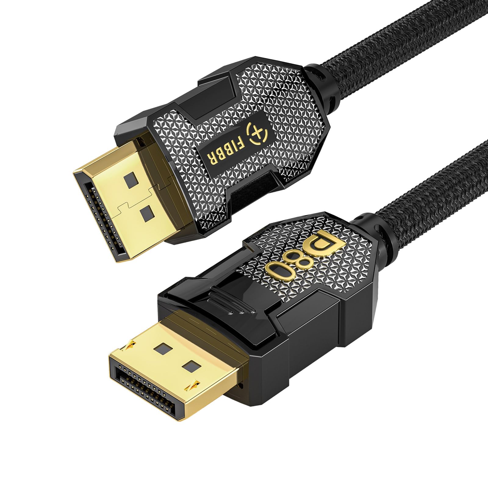 FIBBR 80Gbps DisplayPort Cavo 2M, [VESA Certified] Displayport 2.1 Cavo di Rame, 16K@60Hz 8K@240Hz 4K@540Hz, Supporto 3D, HDR, Compatibile per Monitor da Gioco, RTX 5090, RX 9070