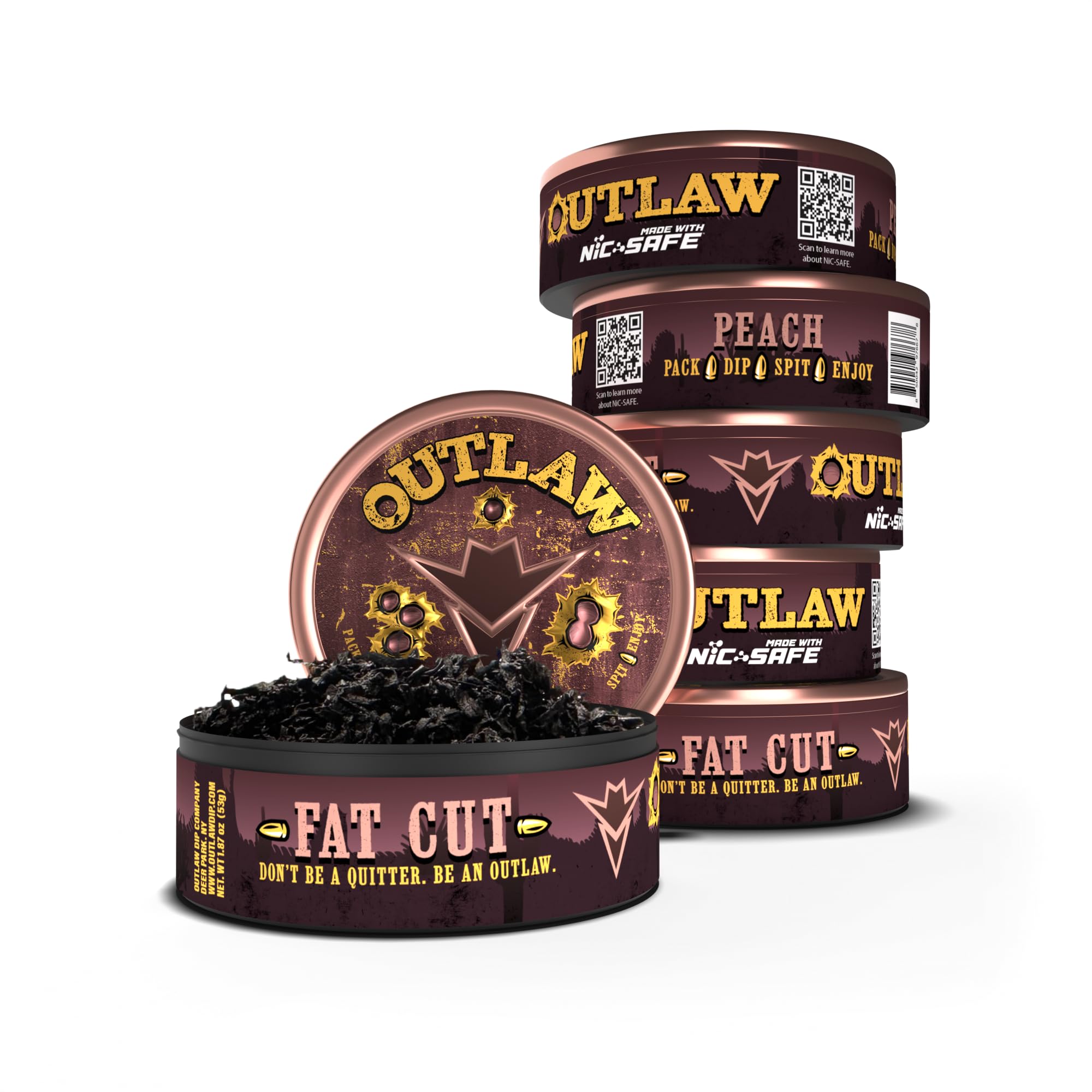 OUTLAW DIP COMPANYGeorgia Peach - Fat Cut - 6 Pack - Tobacco Free - Nicotine Free
