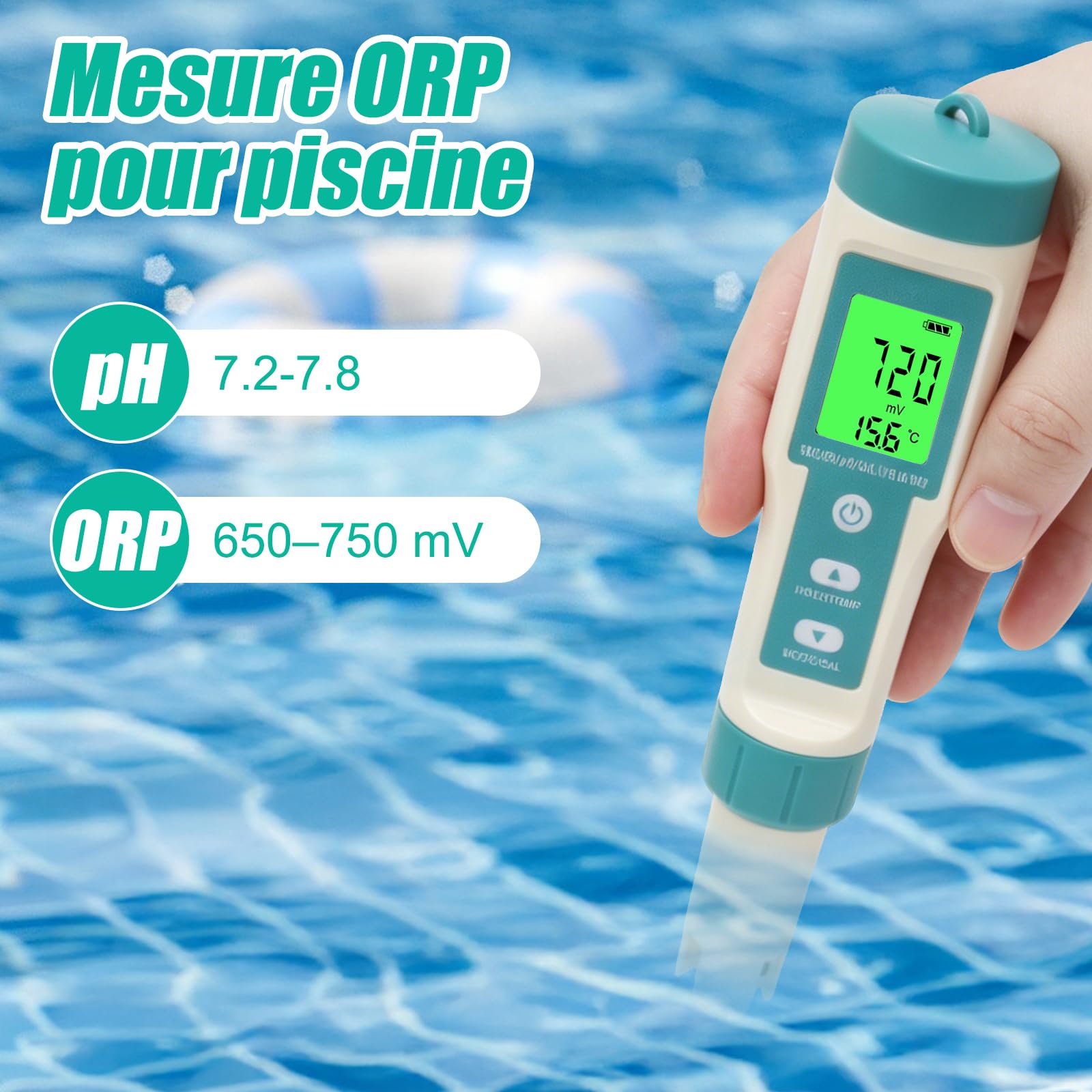 Testeur pH Salinité Piscine, Mesure de EC TDS ORP H2 SALT S.G Temp | 8 in 1 analyseur d'eau de piscine, testeur electronique eau pH, mesure electronique spa, aquarium, eau potable