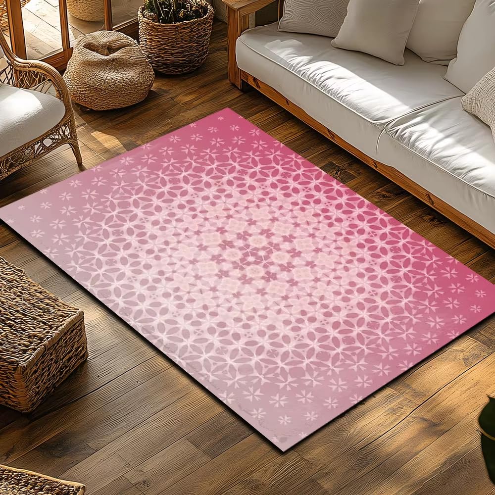 Tapis d'entrée rose à motifs floraux 160x200cm, décoration intérieure raffinée