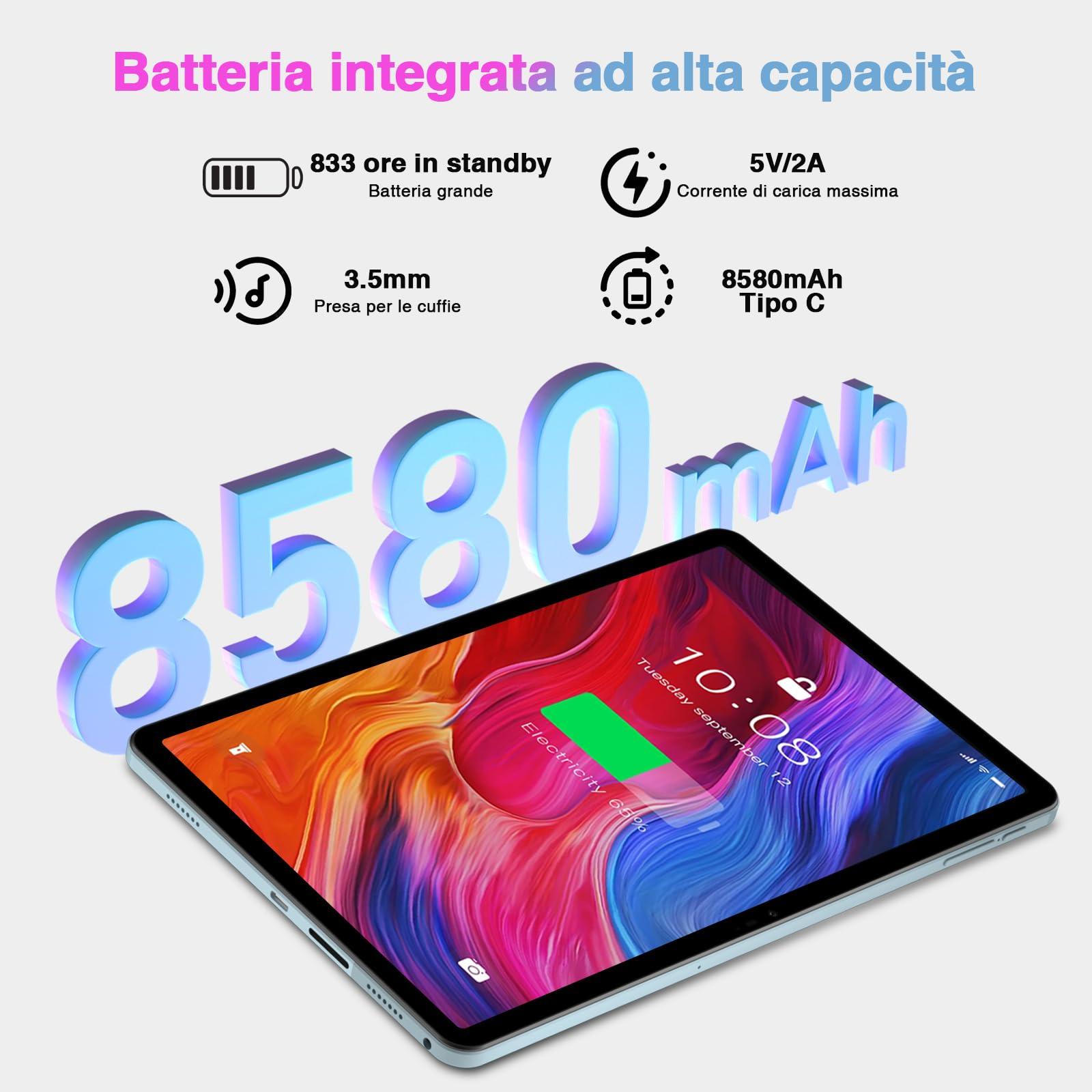 DOOGEE T30S Android 15 Tablet 11 Pollici, 16GB RAM + 256GB ROM (TF 1TB), 2.4K, 8580mAh, 4G LTE + 5G WiFi, 13MP+8MP, Octa-Core Tablet Gaming, Hi-Res Altoparlanti/OTG/BT5.0/GPS/Widevine L1