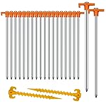 20+2PCS Tent Stakes Heavy Duty Camping Stakes,AVOFOREST 9.8Inch Non-Rust Metal Tent Pegs Ground Stakes Tent Spikes Camping,Garden,Hiking Orange