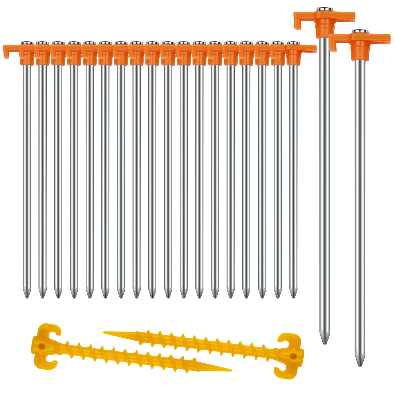 20+2PCS Tent Stakes Heavy Duty Camping Stakes,AVOFOREST 10Inch Non-Rust Metal Tent Pegs Ground Stakes Tent Spikes Camping,Garden,Hiking Orange