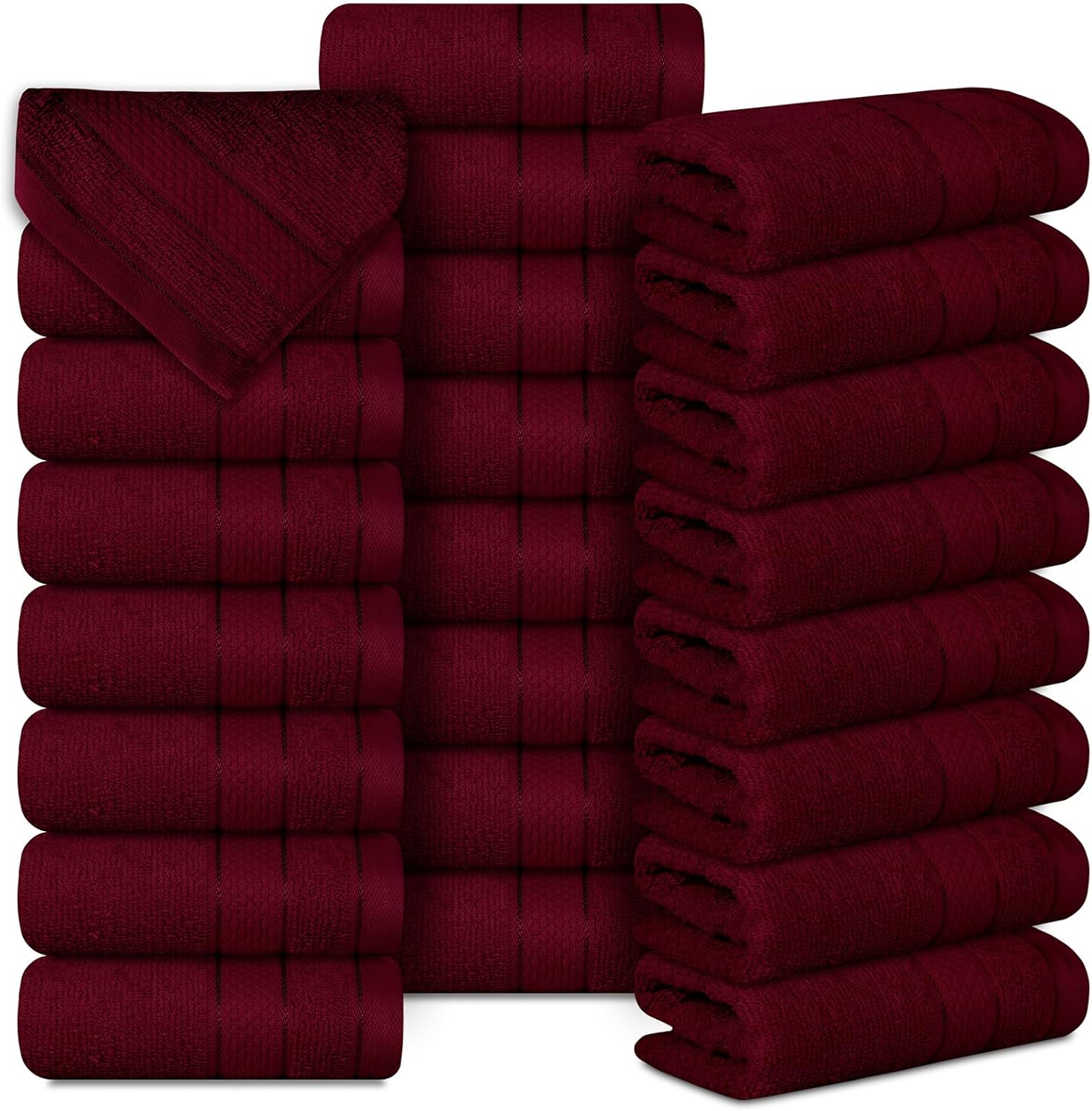 Casa Lino Face Towels & Body Wash Cloths for Hotel - 100% Cotton Wash Cloths for Bathroom - Highly Absorbent & Quick Drying Washcloth Set - Cotton washclothes, 24 Pack 12" x 12" - (Burgundy)