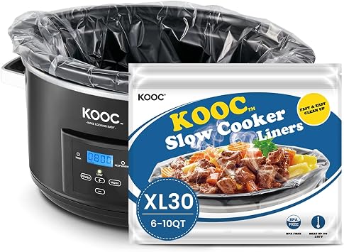 KOOC Slow Cooker Liners Fits 610 Qt Sizes, 30 Count 14" x 22" Large Size | Disposable Cooking Bags Heat Resistant Up to 400F, Leakproof Design, Durable Nylon Blend, for Round and Oval Slow Cookers
