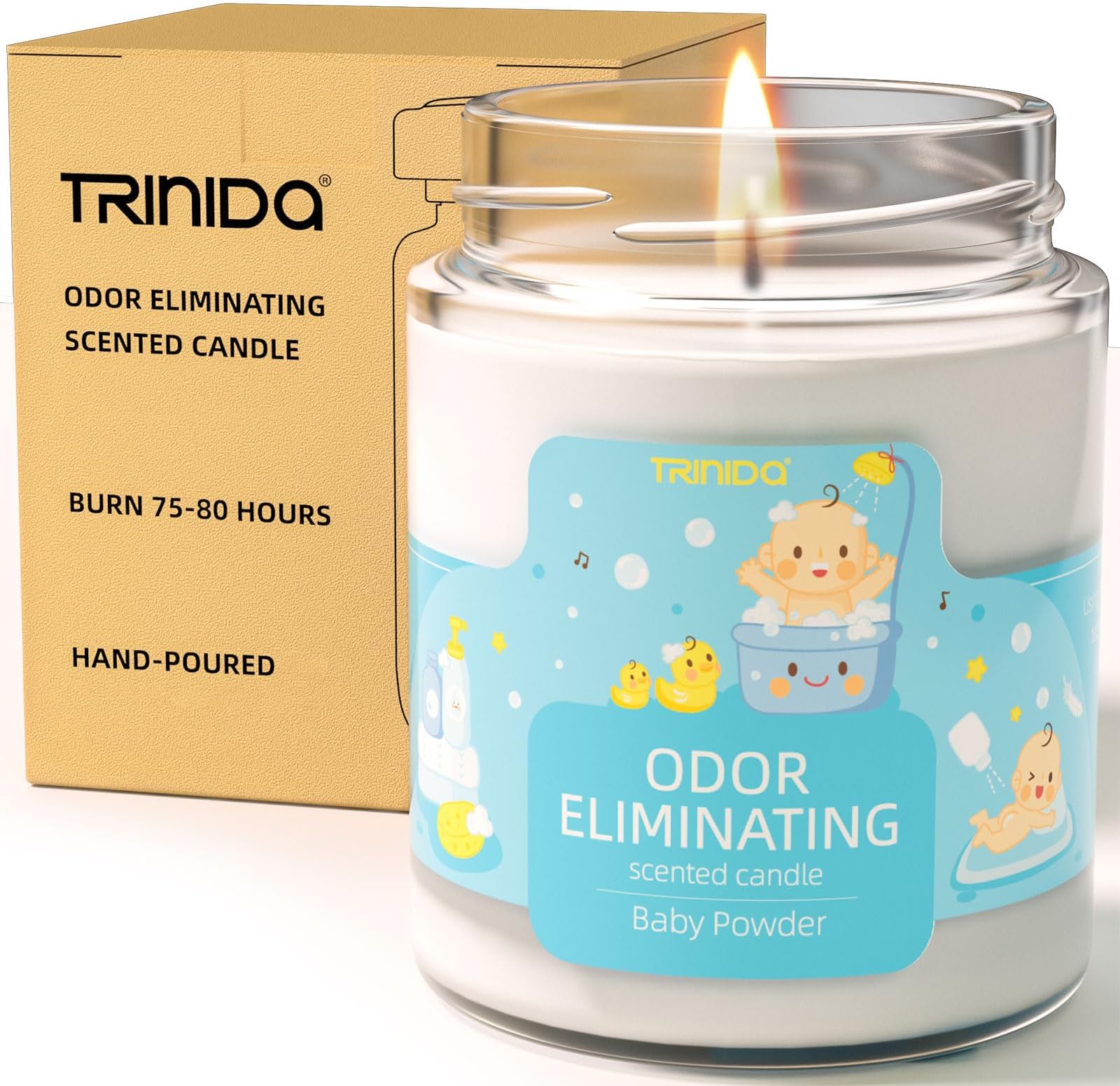 Baby Powder Odor Eliminating Candles for Home Scented, Eliminates 99% of Pet, Smoke, Food and Other Smells Quickly, Highly Fragranced Candle, Premium Soy Candles Set for Women