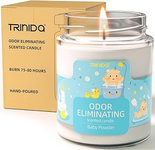 TRINIDa Baby Powder Odor Eliminating Candles for Home Scented, Eliminates 99% of Pet, Smoke, Food and Other Smells Quickly, Highly Fragranced Candle, Premium Soy Candles Set for Women