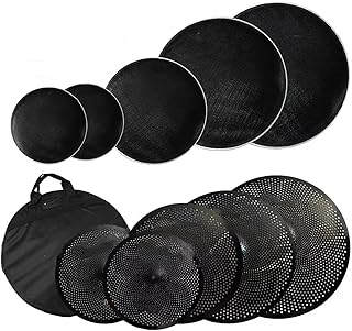 Juego De Platillos De Bajo Volumen, Color Negro, 5 Piezas: Hihats De 14", Crash De 16", Crashride De 18", Ride De 20" Y Bolsa Para Platillos, 6 Fieltros Platillos(8 PCS)