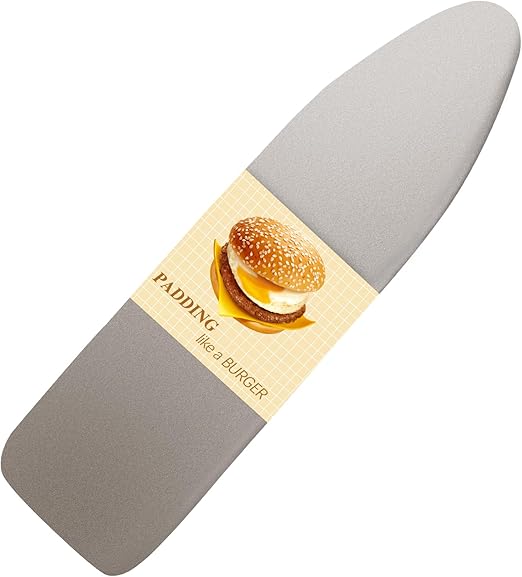 BNDX Heavy Duty Ironing Board Cover - Silicone Coating Scorch Resistant Padding,Extra Thick Padded 4 Layers, 2" Elastic Edge, 2 Click Buckles for Smooth Iron, Cinder 15x54