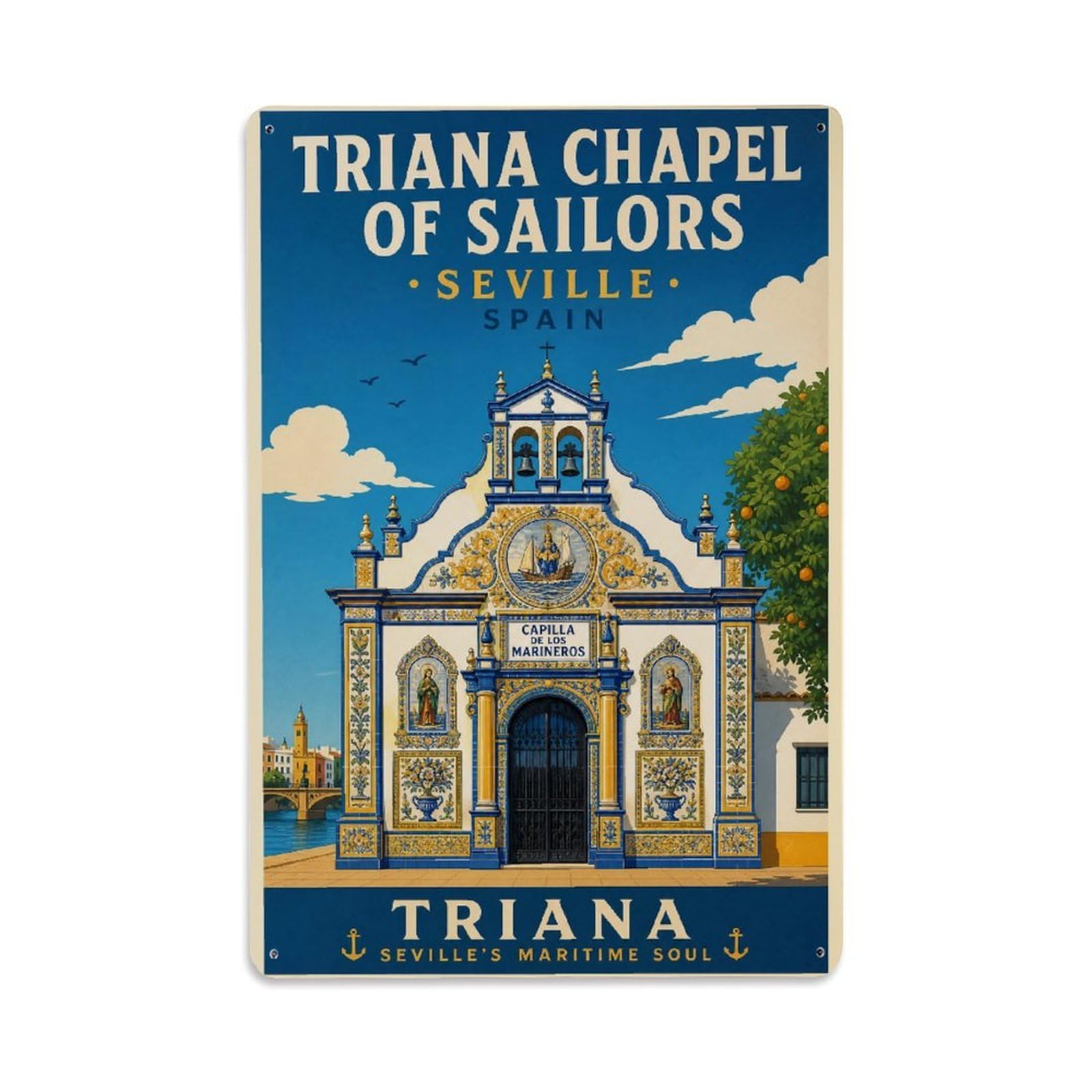 Yrnq 08X12inch Vintage Style Vintage Triana Chapel Sailors Ceramic Facade Tiles Spain Metal Tin Sign