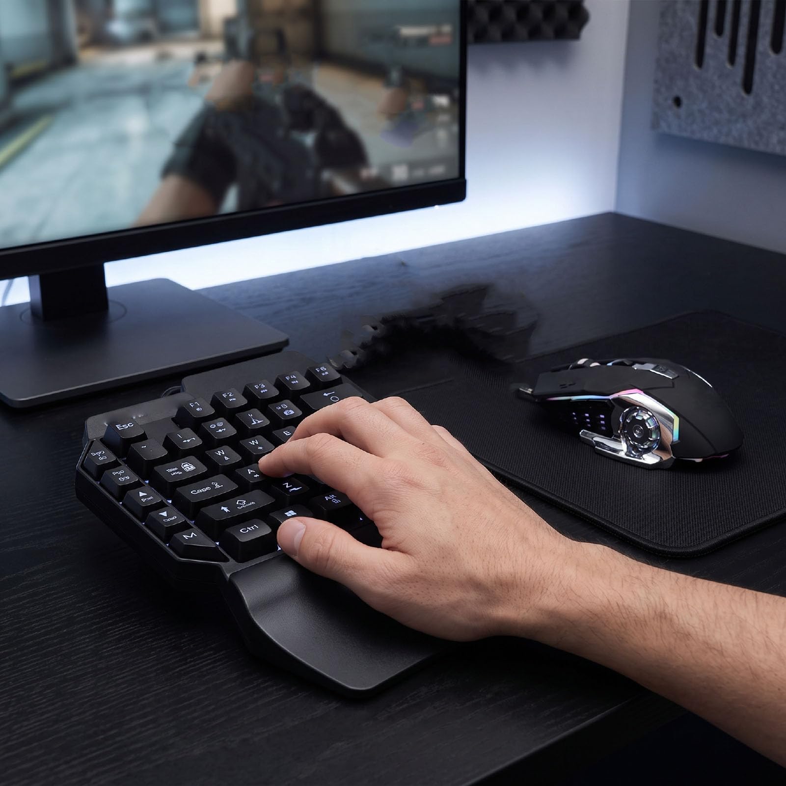 Annadue Combo de Teclado y Mouse para Juegos RGB con una Mano