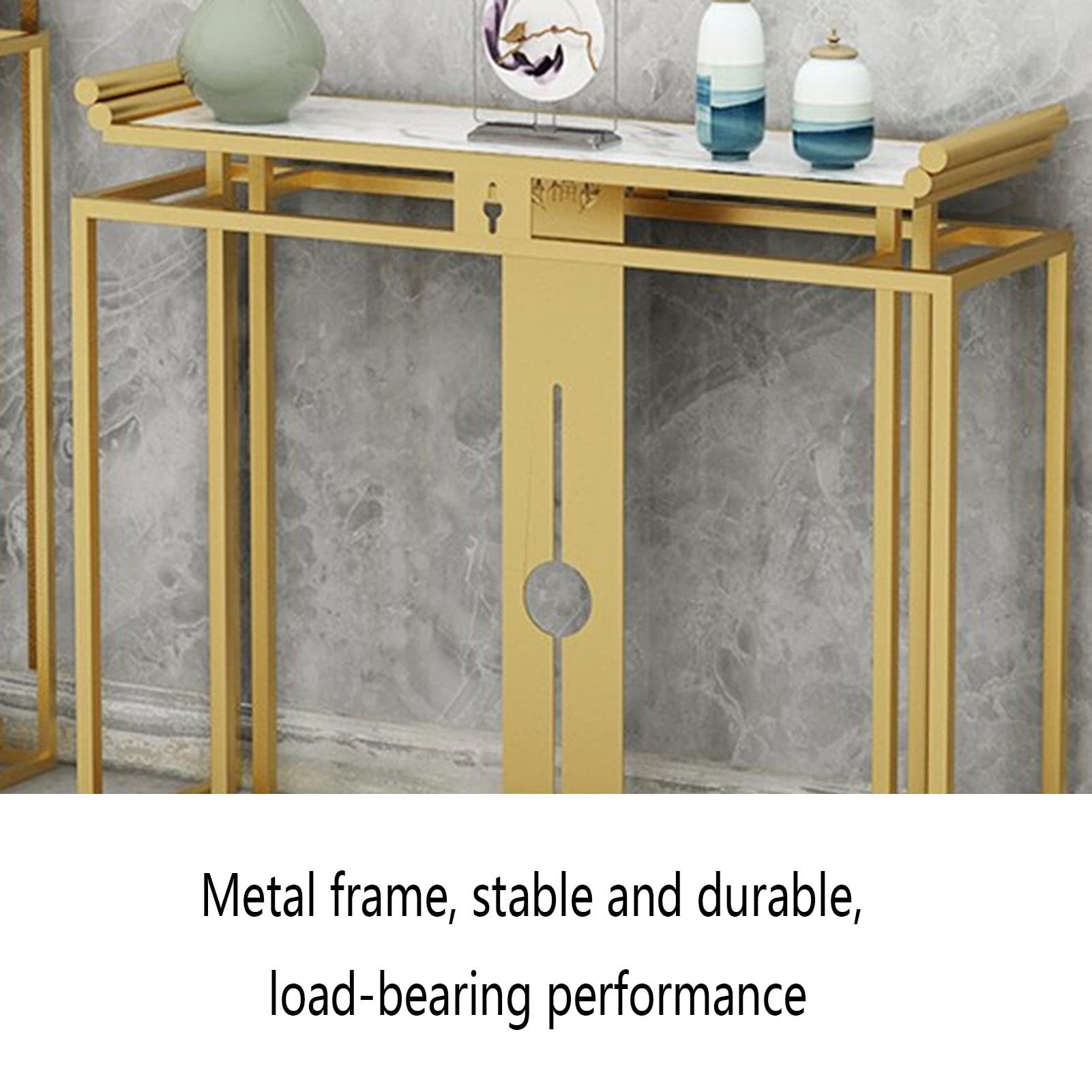 UNHO Sintered Stone Console Table, 47.2" Wide Entryway Couch Table With Sturdy Metal Frame