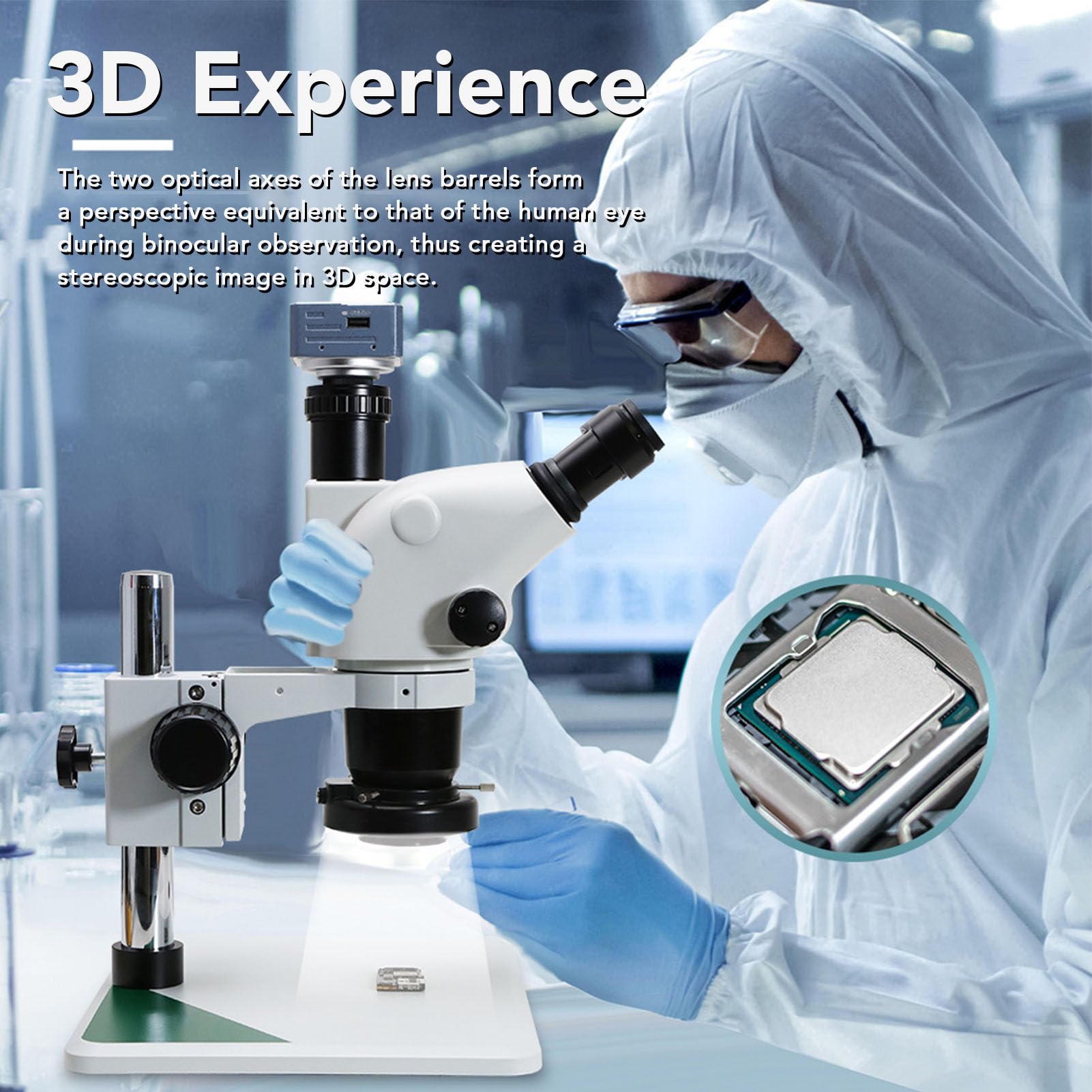 Binocular Compound Microscope 6.5-65X Continuous Zoom Professional Microscope with Fine Tuning Knob, Wide Field of View, for PCB Repairs, CPU Soldering, and More