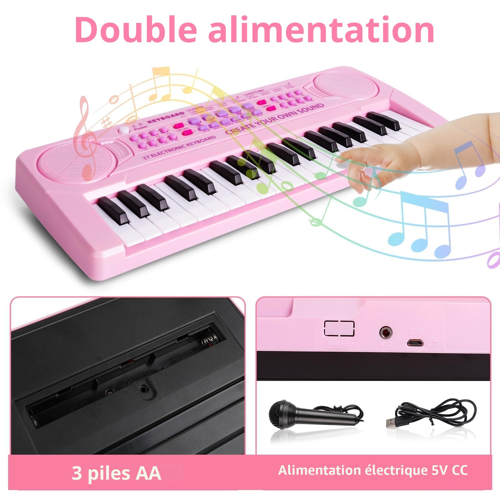 m zimoon Enfants Pianos Claviers, 37 Touches Électronique Musique Piano | Portable Multifonctions Instruments de Musique, Jouet Anniversaire Cadeau de Noël pour Garçons Filles Débutant