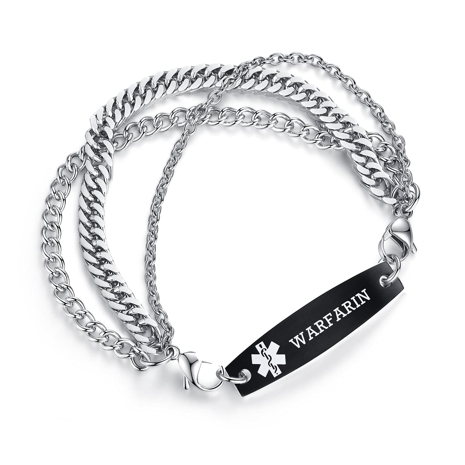 AOAMID Interchangeable medical alert id bracelets for men mixed 3x stainless steel chains Warfarin medical bracelets-75