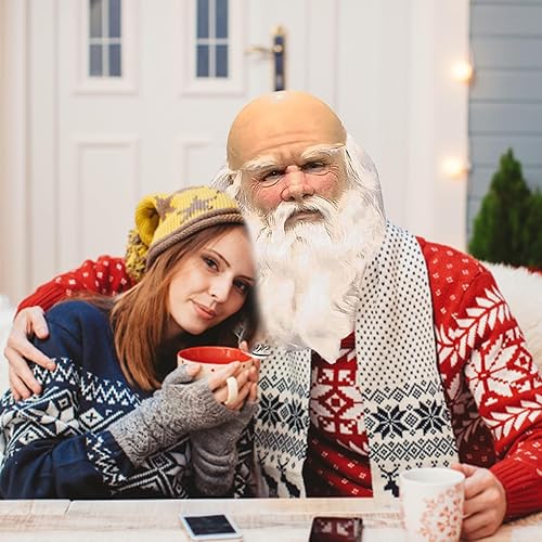 Miniatura 7 de Máscaras de Halloween para adultos, máscara de Papá Noel con barba blanca, de látex, para Navidad, lindos niños y adultos, máscaras faciales
