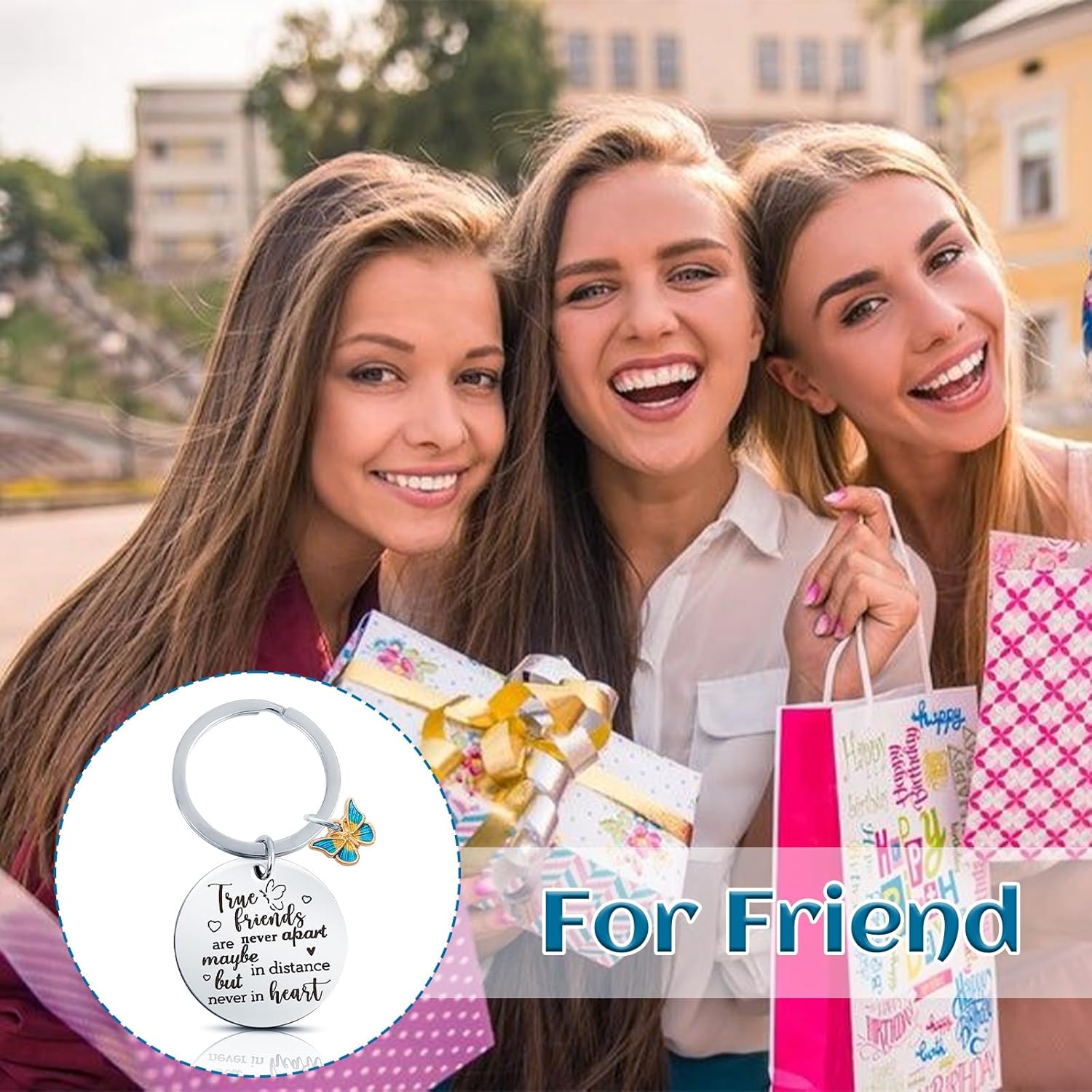 5 Pcs Friendship Keychain, Zinc Alloy 1.18 Inch Round Friends keychains for Women, Bestie Keychain Gift for Long Distance, Birthday, Graduation, Coworker Leaving, Christmas Gift Silver - Image 7
