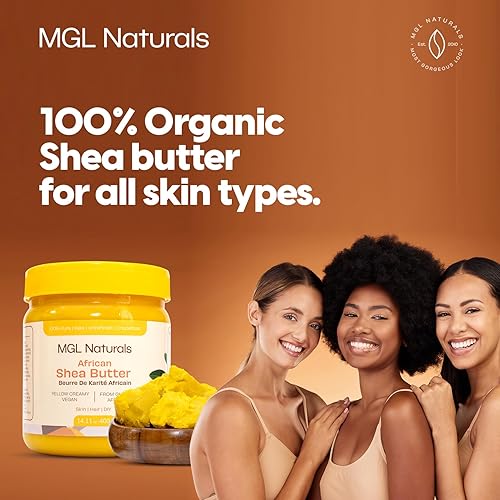 Miniatura 3 de MGL Naturals Manteca de karité amarilla cremosa de 16 onzas, africana, sin refinar y cruda. Nutre e hidrata la piel y el cabello. Úsalo solo o