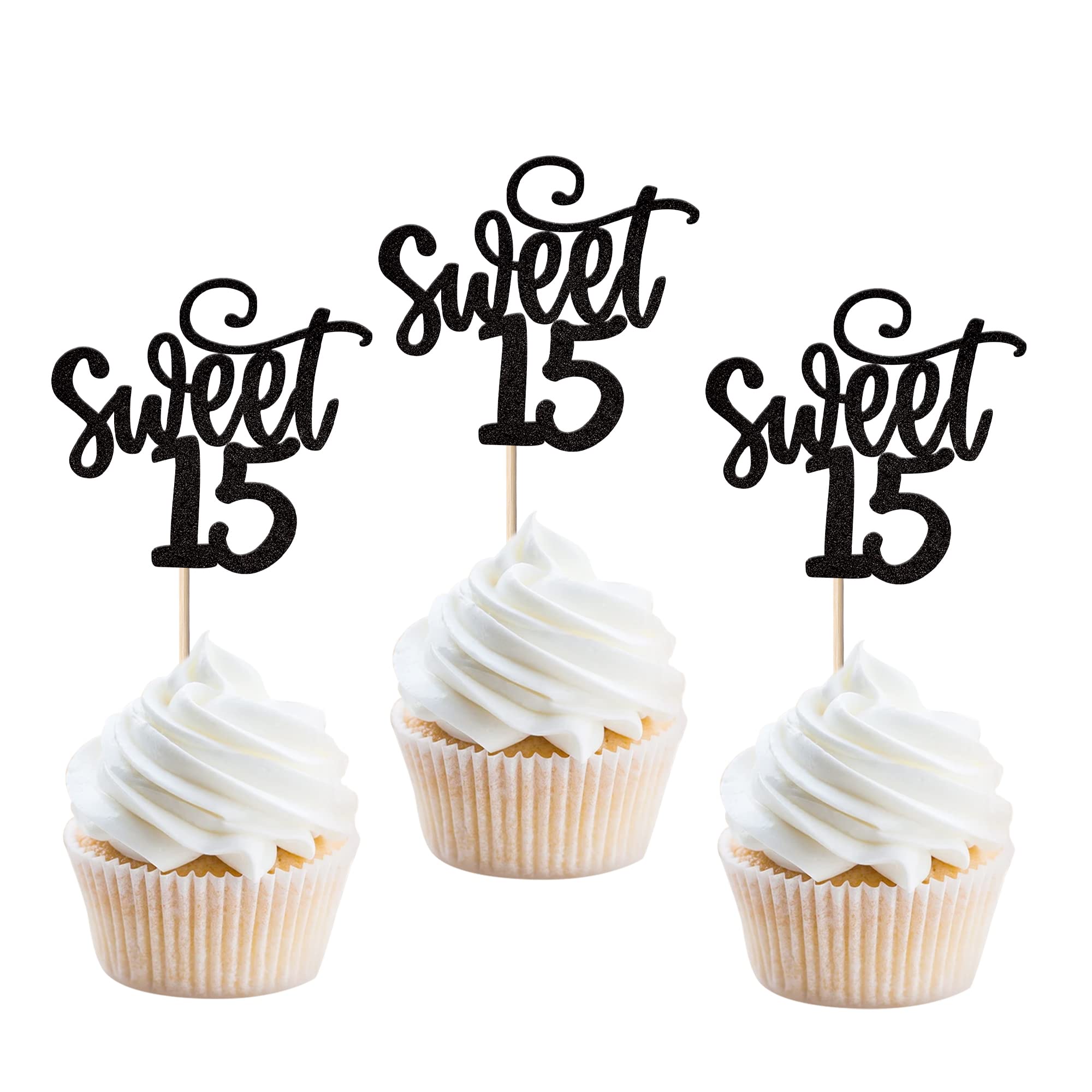 SYKYCTCY 24 Pack Sweet Teenager 15 Cupcake Topper Glitter Numbers 15 ...