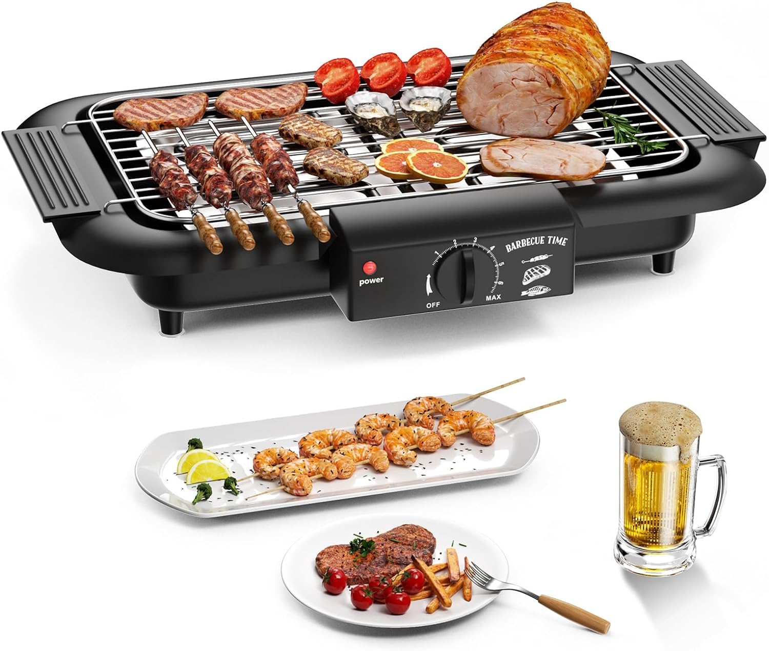 2000W Electric BBQ Grill, Smokeless Non-Stick Indoor/Outdoor, Double Tube High Power, Portable Removable Stand, for BBQ Party-image-19