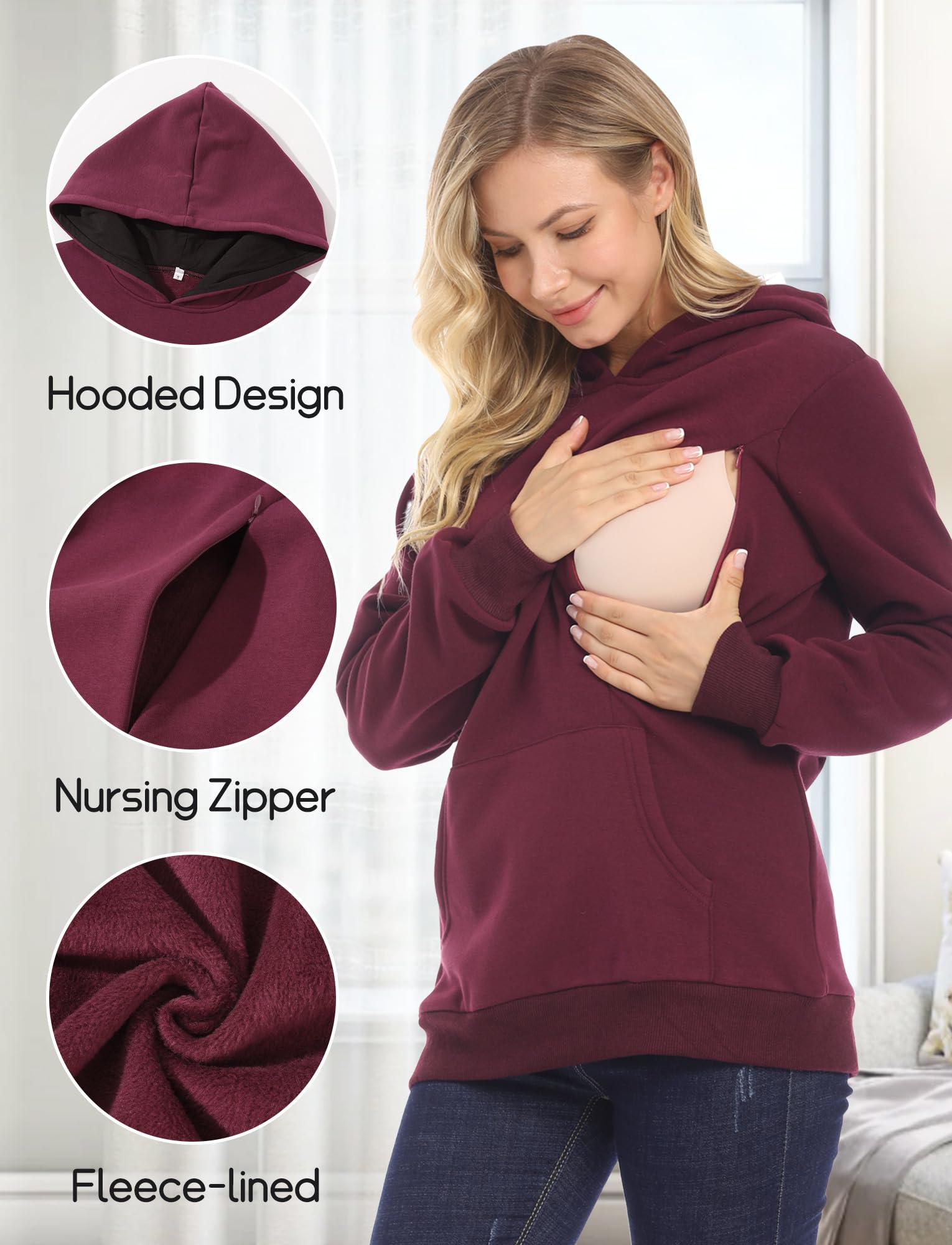 Happy Cherry Sweat Allaitement Femme Enceinte Pull Grossesse à Capuche Haut Automne Hiver