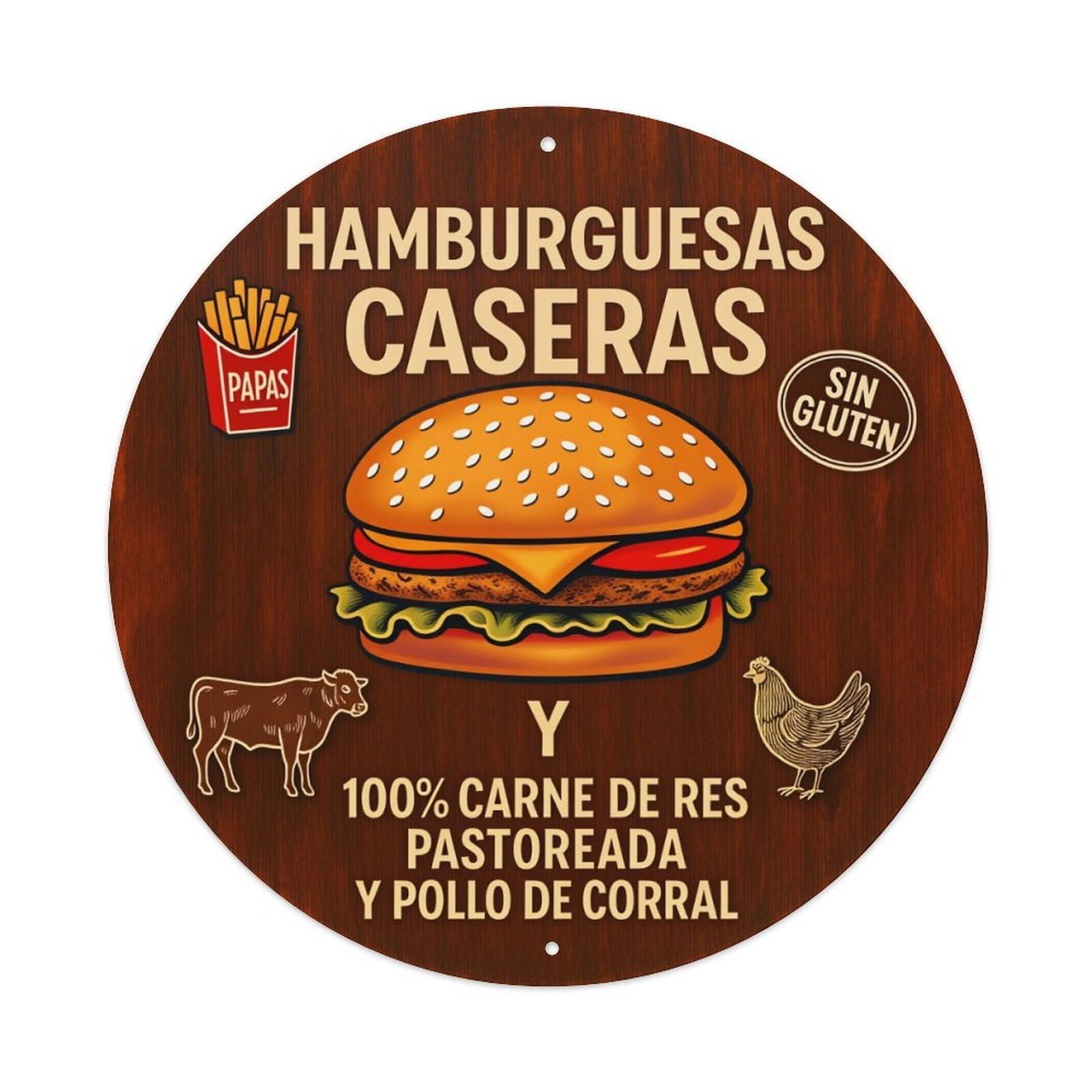 Homemade Gluten-Free Burgers, Potatoes And Grass-Fed Beef Metal Tin Sign Vintage Garden Bedroom Cafe Bar Man Cave Home Wall Decor Metal Poster 8x8 inches