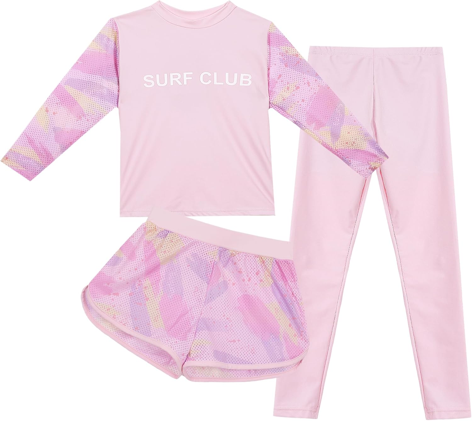 Happy Cherry Girls 3 Piece Rash Guard Set Swimsuit Long Sleeve Swim Shirts Pants Shorts Swimwear Summer Bathing Suit