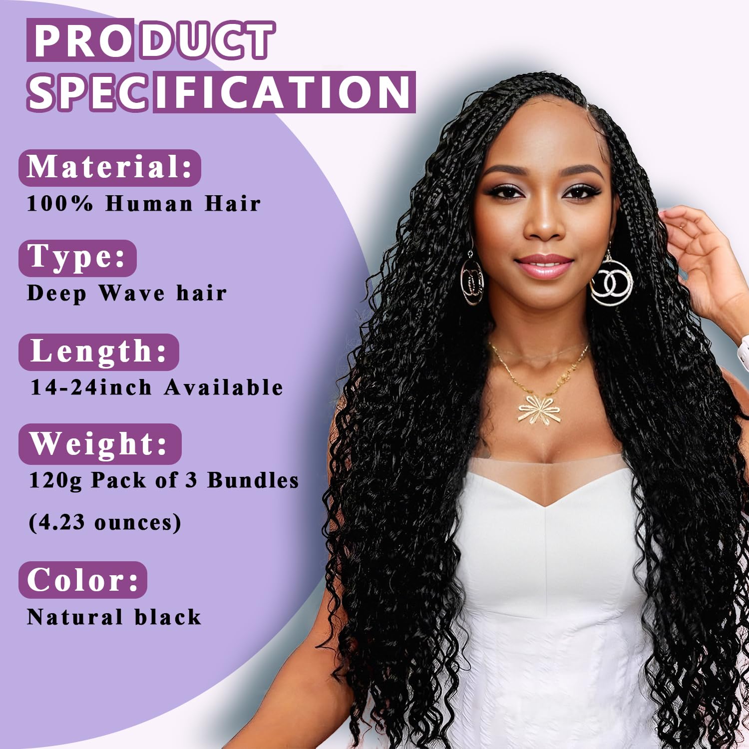 Cabello humano trenzado para trenzas bohemias, 4.23 onzas, cabello humano ondulado a granel para trenzar, sin nudos, 12A, 100% sin procesar, extensiones de cabello virgen brasileño bohemio a 3